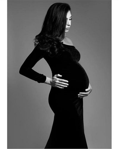 G320 ,Black Slit Cut One Shoulder Maternity Shoot Trail Gown Size: All, Color: All