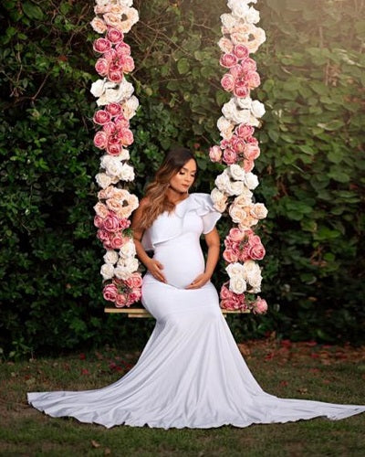 W909, White One Shoulder  Maternity Shoot Baby Shower Trail Gown, Size: All, Color: All