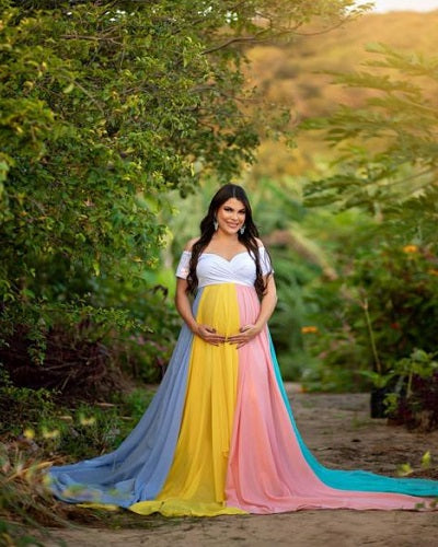 G2053, White Multi Colour Maternity Shoot Trail Gown, Size: All, Color: All