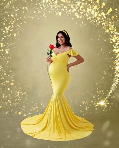 G547, Yellow Body Fit Maternity Shoot  Gown, Size: All, Color: All