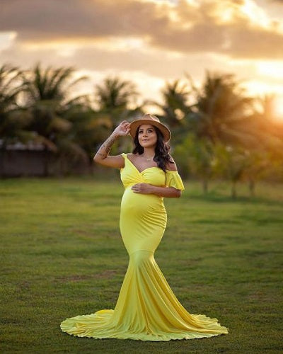 G547, Yellow Body Fit Maternity Shoot  Gown, Size: All, Color: All
