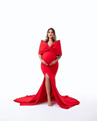 G1001, Red Slit Cut Maternity Shoot Trail Gown Size: All, Color: All