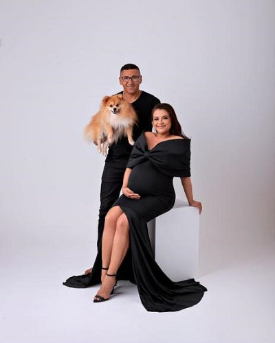 G1003, Black Slit Cut Maternity Shoot Trail Gown, Size: All, Color: All