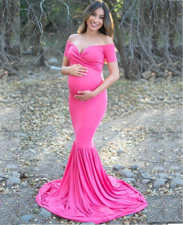G1052, Pink Lycra Fit Maternity Shoot Gown, Size: All, Color: All