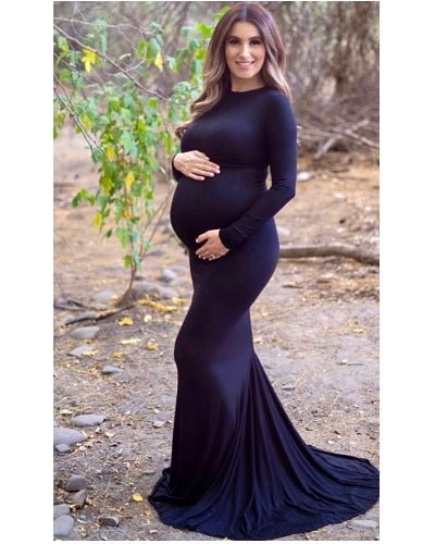 G1053, Black Full Sleeves Maternity Shoot Trail Gown: All, Color: All