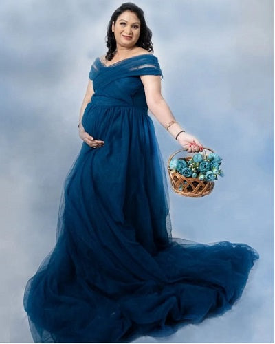 G1022, Navy Blue Maternity Shoot Trail Gown, Size: All, Color: All