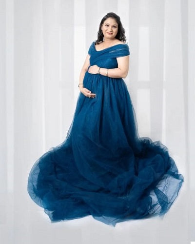 G1022, Navy Blue Maternity Shoot Trail Gown, Size: All, Color: All