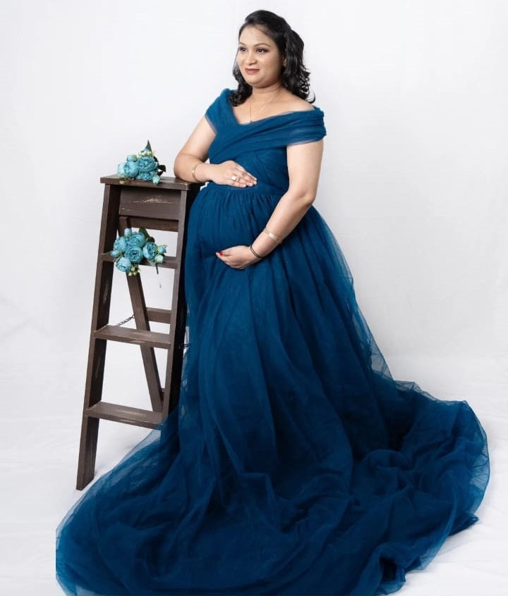 G1022, Navy Blue Maternity Shoot Trail Gown, Size: All, Color: All