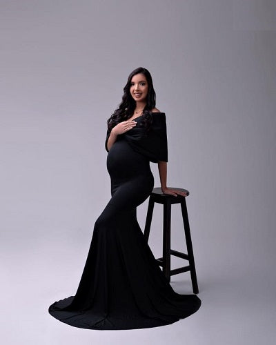 G1003, Black Slit Cut Maternity Shoot Trail Gown, Size: All, Color: All