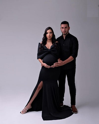 G1003, Black Slit Cut Maternity Shoot Trail Gown, Size: All, Color: All