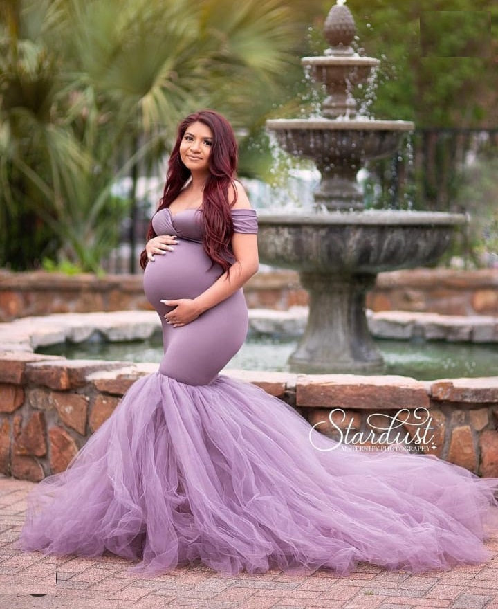 G831, Lilac Fish Cut Maternity Shoot Trail Gown, Size: All, Color: All