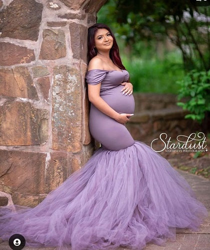 G831, Lilac Fish Cut Maternity Shoot Trail Gown, Size: All, Color: All
