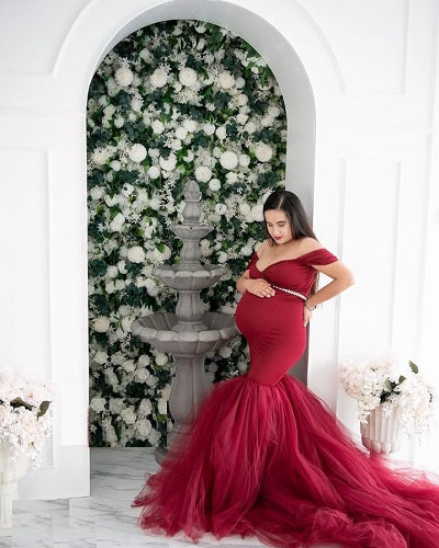 G621, Wine Fish Cut Maternity Shoot Trail Gown, Size: All, Color: All