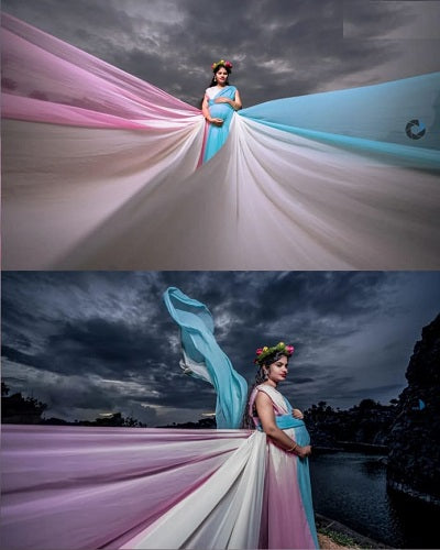 G349, Multi Colour Maternity Shoot Trail Gown, Size: All, Color: All