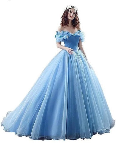 G538, Luxury Sky Blue Cindrella Princess Big Ball Gown, Size: All,Color: All
