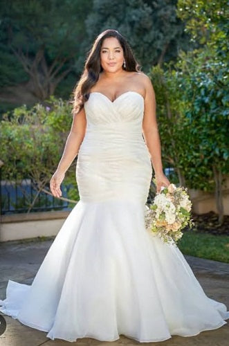 W359, White Tube Top Mermaid Fishcut Trail Gown Size: All, Color: All