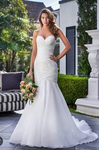 W359, White Tube Top Mermaid Fishcut Trail Gown Size: All, Color: All