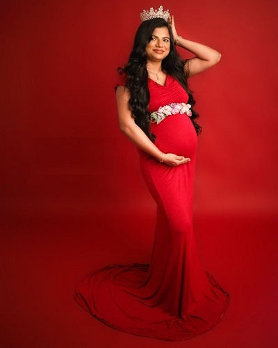 G67,Red Wine Maternity Shoot Trail Lycra Body Fit Gown, Size: All, Color: All