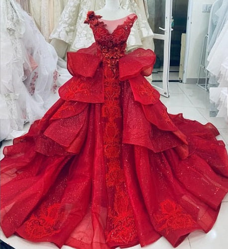 G120, Wine Red Embroidery Princess Big ball Gown Size: All, Color: All