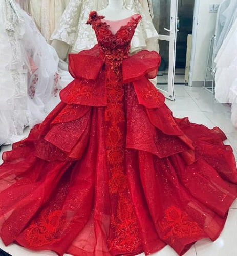 G120, Wine Red Embroidery Princess Big ball Gown Size: All, Color: All