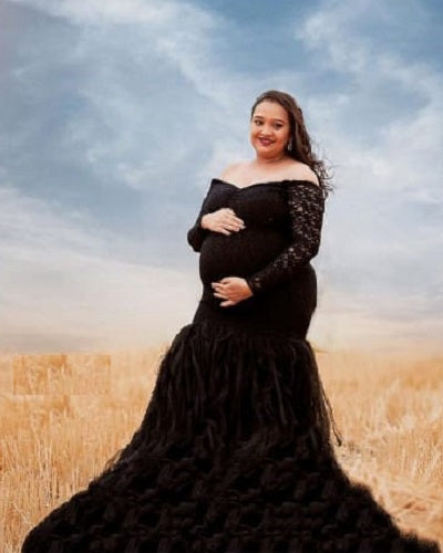 G331, Black Fish Cut Maternity Shoot Baby Shower Gown, Size: All, Color: All