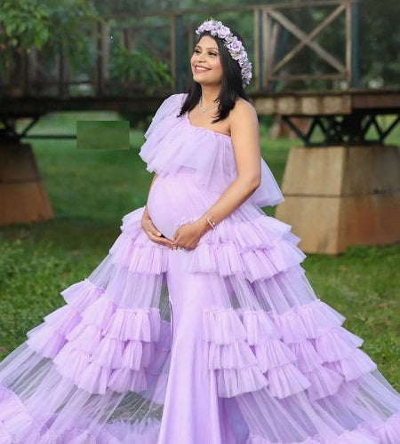 G2114, Lavender Multi Layered Maternity Shoot Trail Gown, Size; All, Color: All