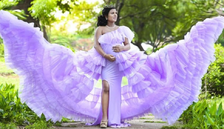 G2114, Lavender Multi Layered Maternity Shoot Trail Gown, Size; All, Color: All