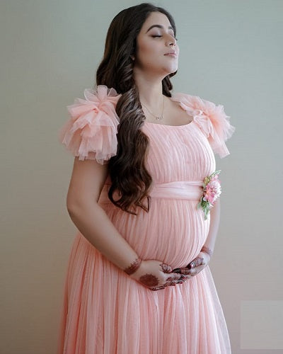 G1141, Peach Frilled Prewedding Shoot Gown Size: All, Color: All pp