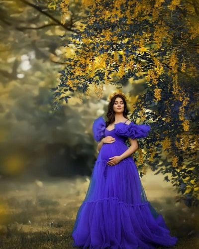 G1044, Royal Purple Frilled Maternity Shoot Trail Gown Size: All, Color: All