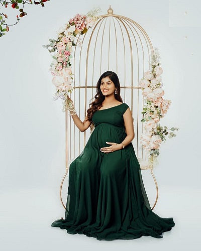 G1019, Bottle Green One Shoulder Maternity Shoot Gown, Size: All, Color: All