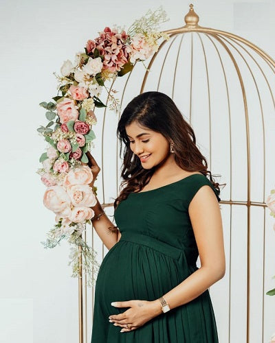 G1019, Bottle Green One Shoulder Maternity Shoot Gown, Size: All, Color: All