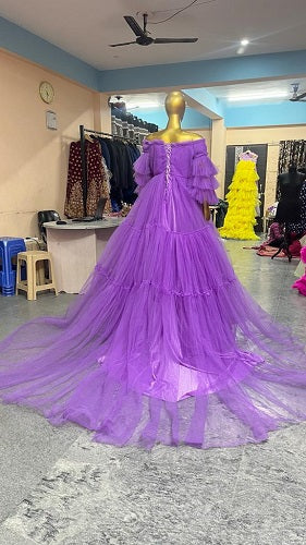 G2018, Royal Purple Frilled Long Trail Gown Size: All, Color: All