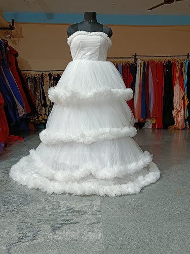 W259, White Tube Ruffled Ball Gown, Size: All, Color: All