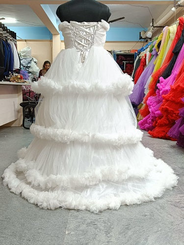 W259, White Tube Ruffled Ball Gown, Size: All, Color: All