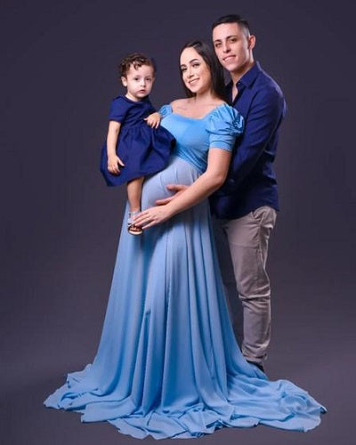 G1130, Sky Blue Satin Maternity Shoot Trail Gown, Size: Al, Color: All