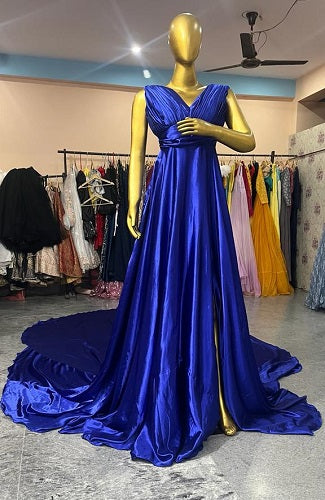 G666, Royal Blue Slit Cut Long Trail Shoot Gown Size: All, Color: All