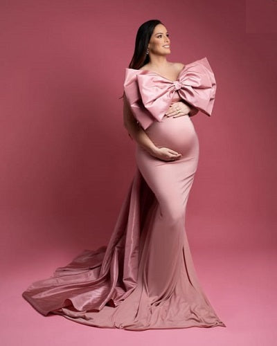 G2120, Peach Body Fit Maternity Shoot Trail Gown, Size: All, Color: All
