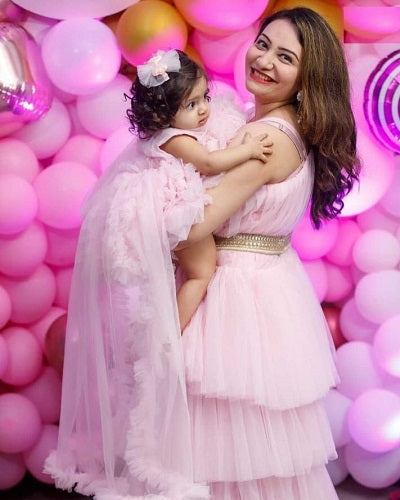 G2122, Pink Frilled Mother-Daughter Gown, Size (ALL)