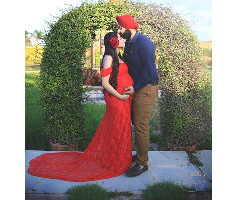 G198, Red Long Trail Transparent Maternity Shoot Baby Shower Gown, Size: All, Color: All