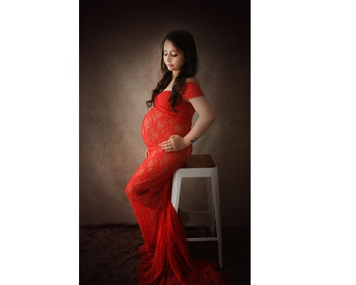 G198, Red Long Trail Transparent Maternity Shoot Baby Shower Gown, Size: All, Color: All