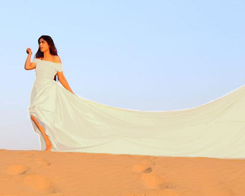 W324, White Satin Long Trail Prewedding  Shoot Gown, Size: All, Color: All