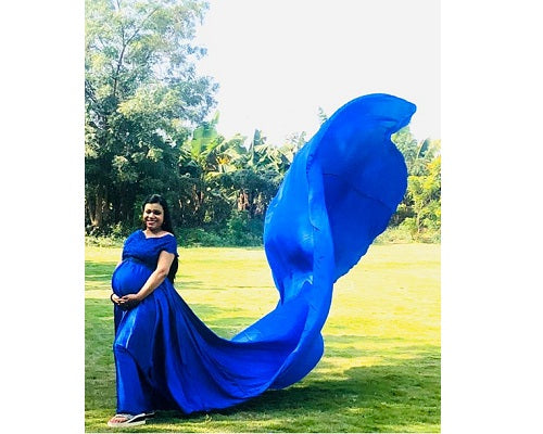 G400, Royal Blue Long Satin Trail Prewedding Shoot Gown, Size: All, Color: All