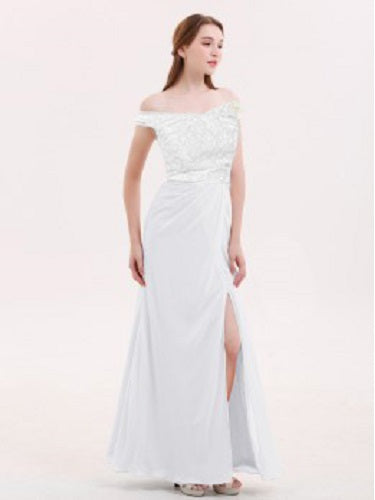 G731, White Slit Cut Evening Gown, Size: All, Color: All