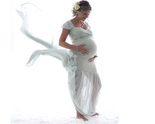 G48,Light Green Maternity Shoot Trail Baby Shower Lycra Body Fit Gown, Size: All, Color: All