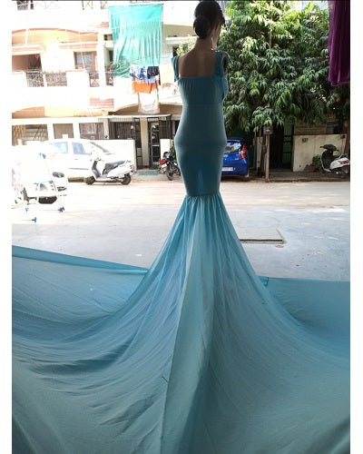 G243,Light Blue Maternity Shoot Baby Shower Trail Lycra Body Fit Gown, Size: All,Color: All