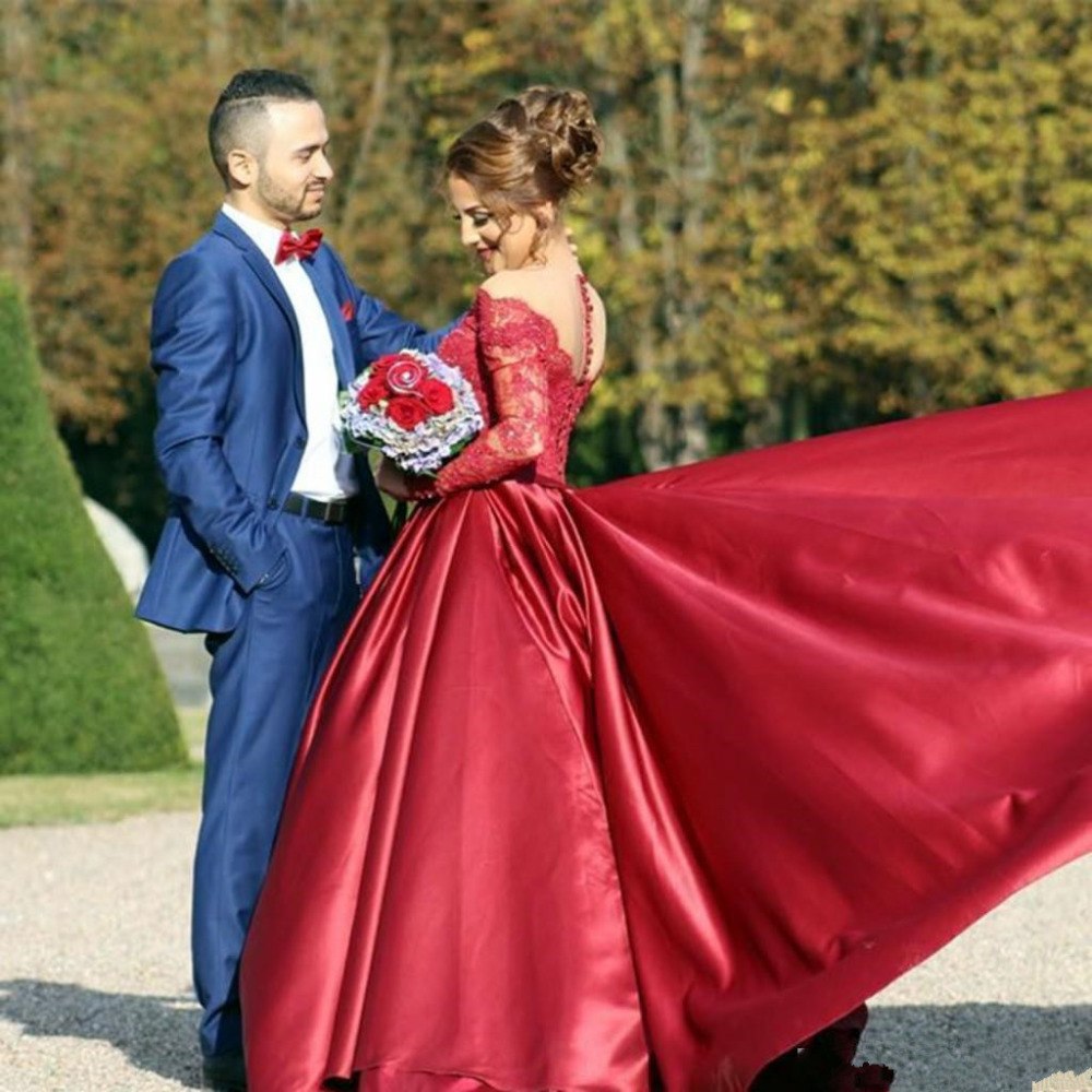 G133, Wine colour Satin Full Sleeves Trail Ball gown, Size: All, Color: All