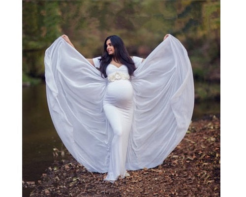 G152, White Maternity Shoot Trail Baby Shower Lycra Body Fit Gown, Size: All, Color: All